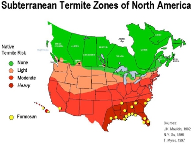 Map of Subterranean Termite Zones of North America